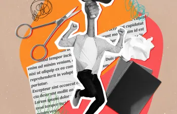 Collage hombre sujetando megáfono